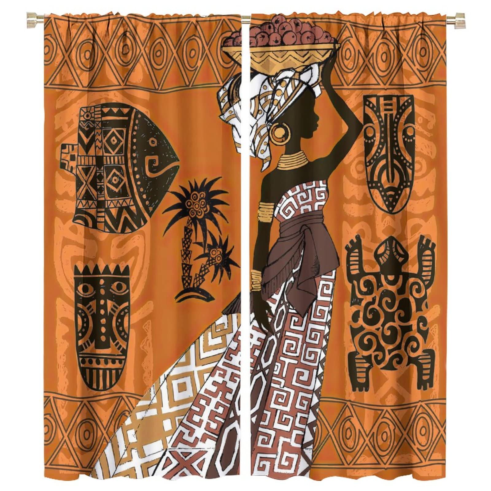 JESTRONRY Beautiful African Women Blackout Curtains,Retro Tribal Ethnic Bohemian Style Window Door Curtains for Living Room Bedroom Kitchen Home Decor W55xL63in