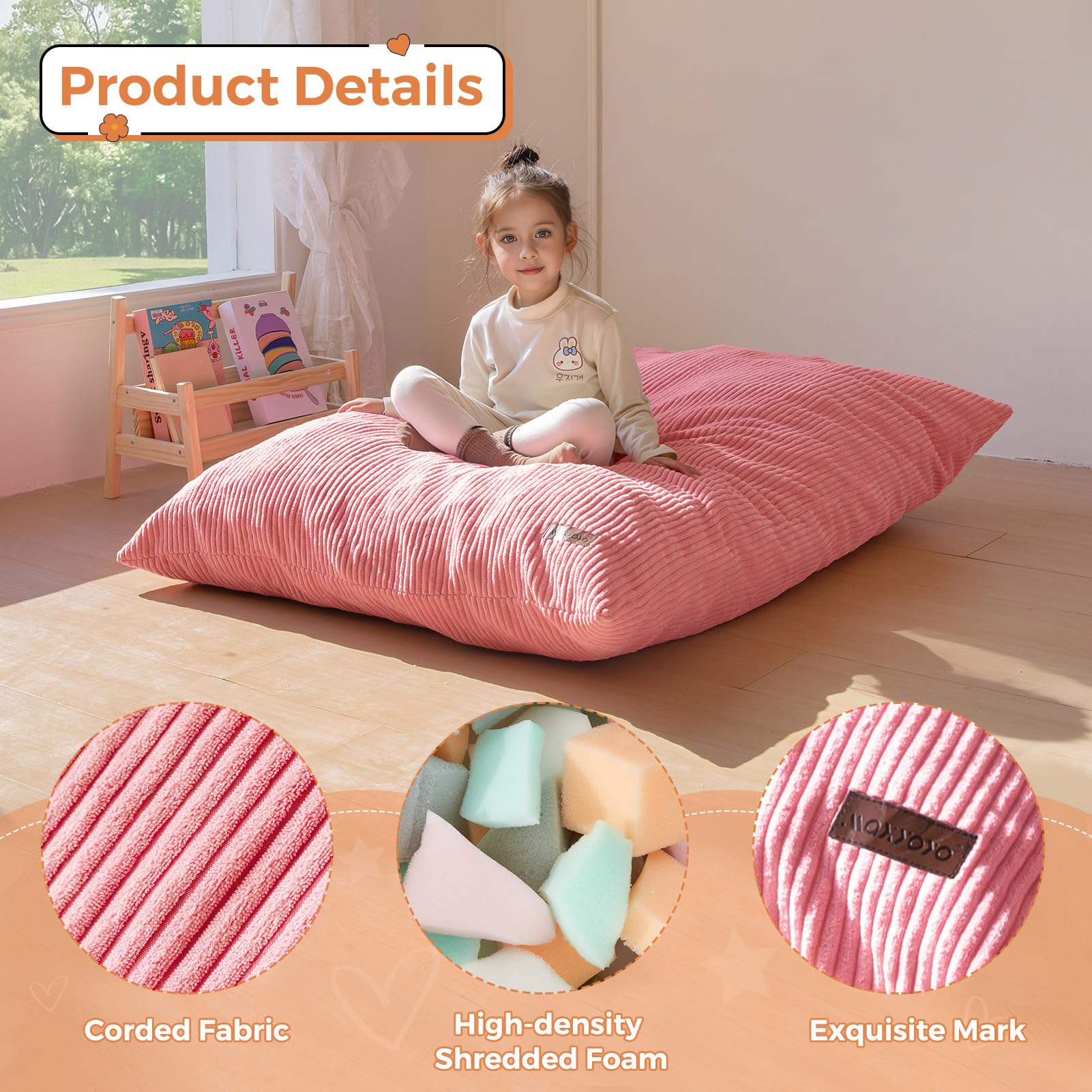 MAXYOYO Pouf pour Enfants, Pouf Confortable en Corde, Pouf géant avec Rembourrage en Mousse Moelleuse, Fauteuil Confortable pour Jouer, Lire, se détendre