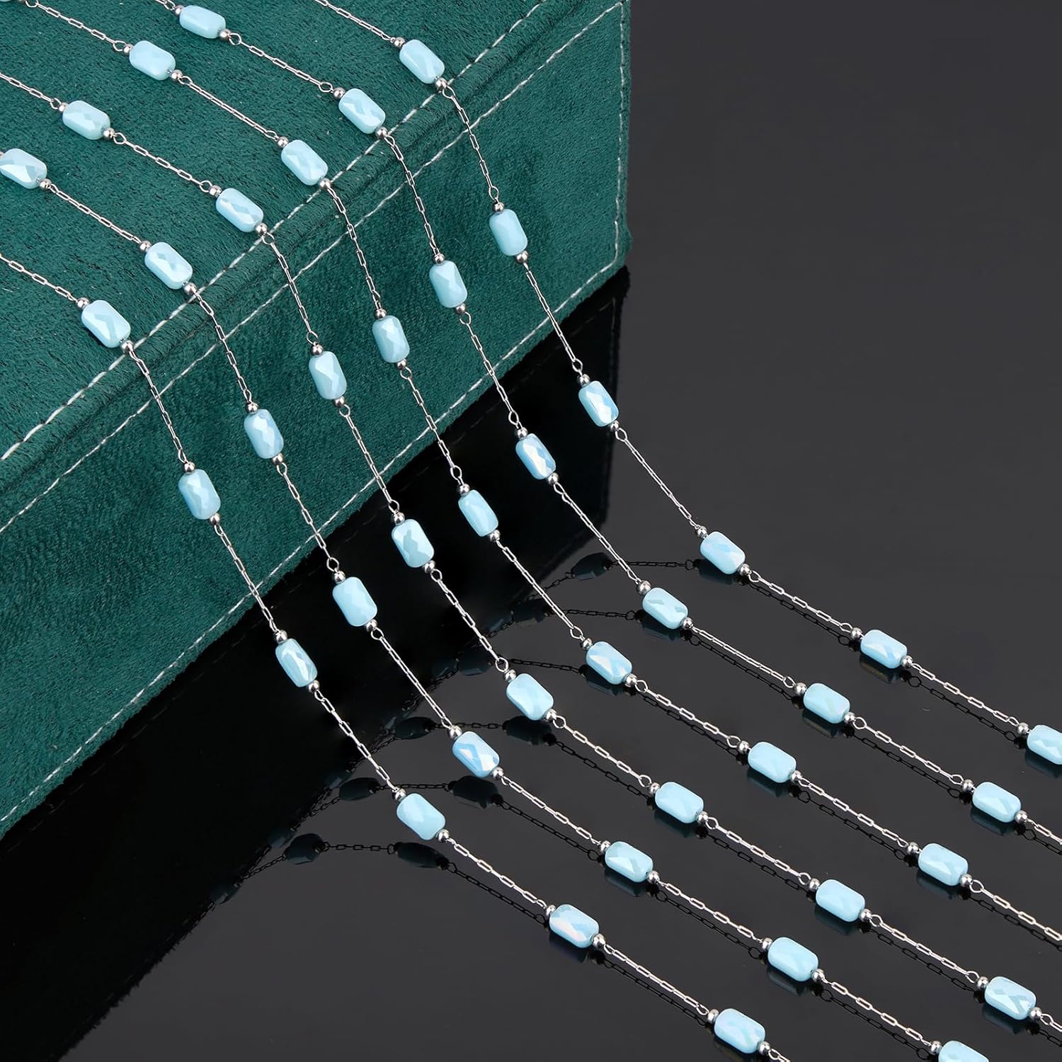 UMAOKANG 13 Feet Light Blue Crystal Chain for Jewelry Making Stainless Steel Link Chains on Spool with Jump Rings and Lobster Clasps - Image 5