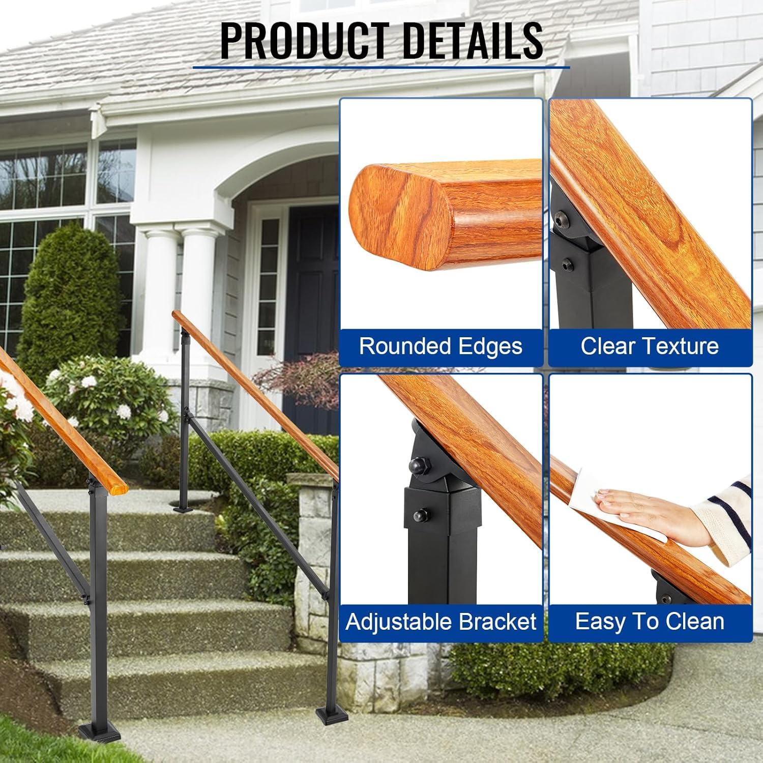 Home Front Step Hand Railing Snapklik.com : UOKRR Outdoor Handrails For Exterior Steps, 6 Step ...