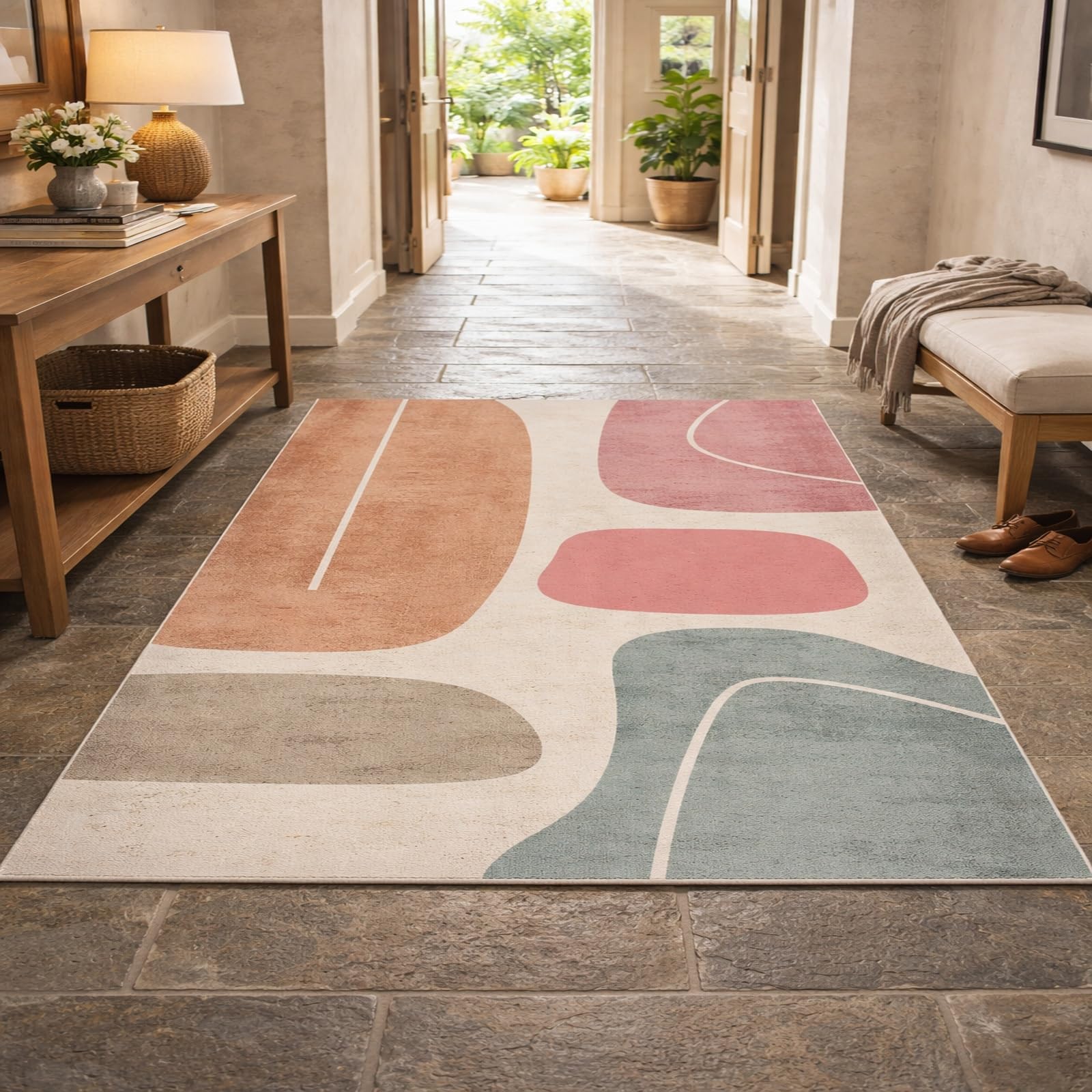 Tapis de salon lavable grand format 200 x 280 cm avec dossier antidérapant