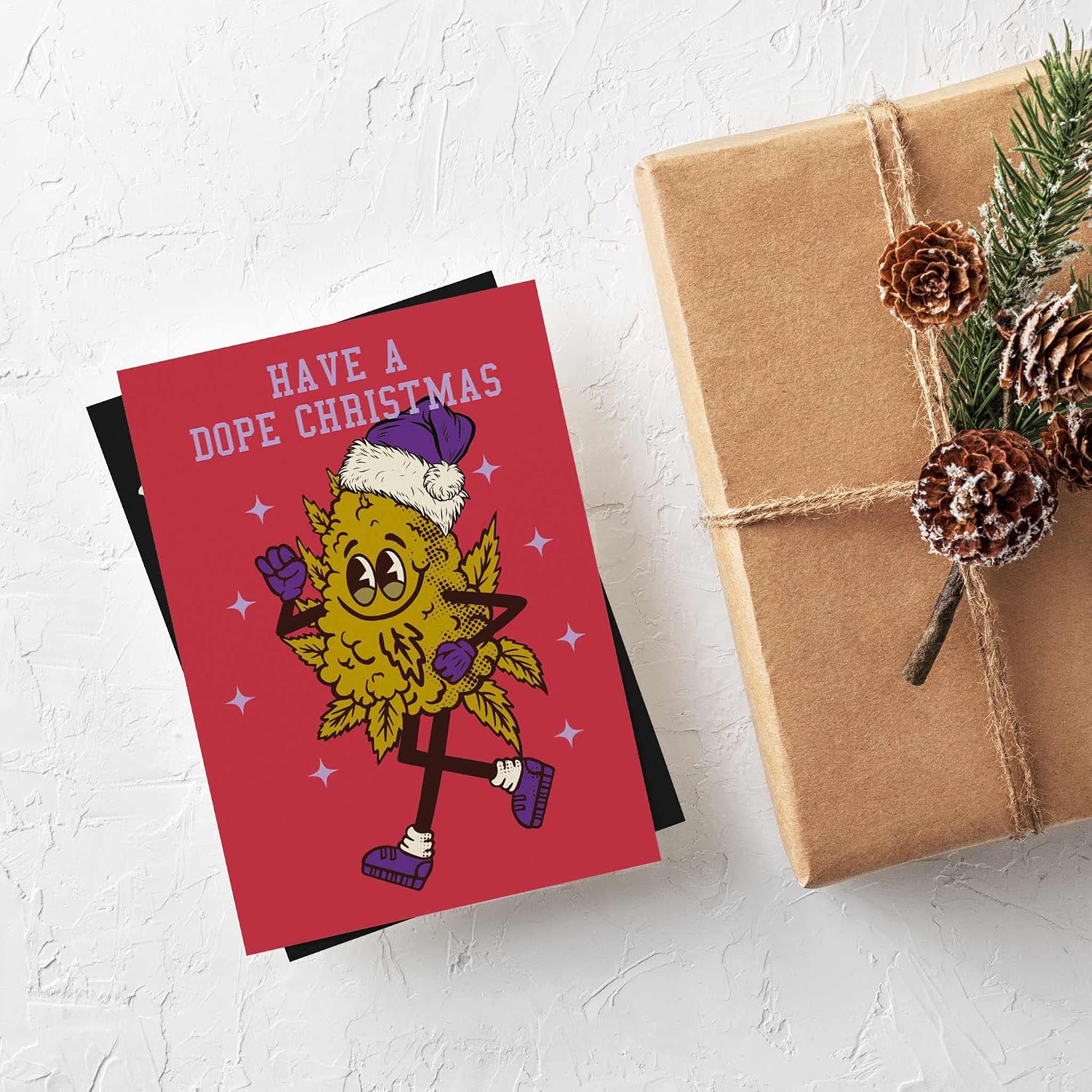 Ritzy Rose 24 Cartoon Stoner Bud Christmas Cards in 4 Colorful Designs + Envelopes