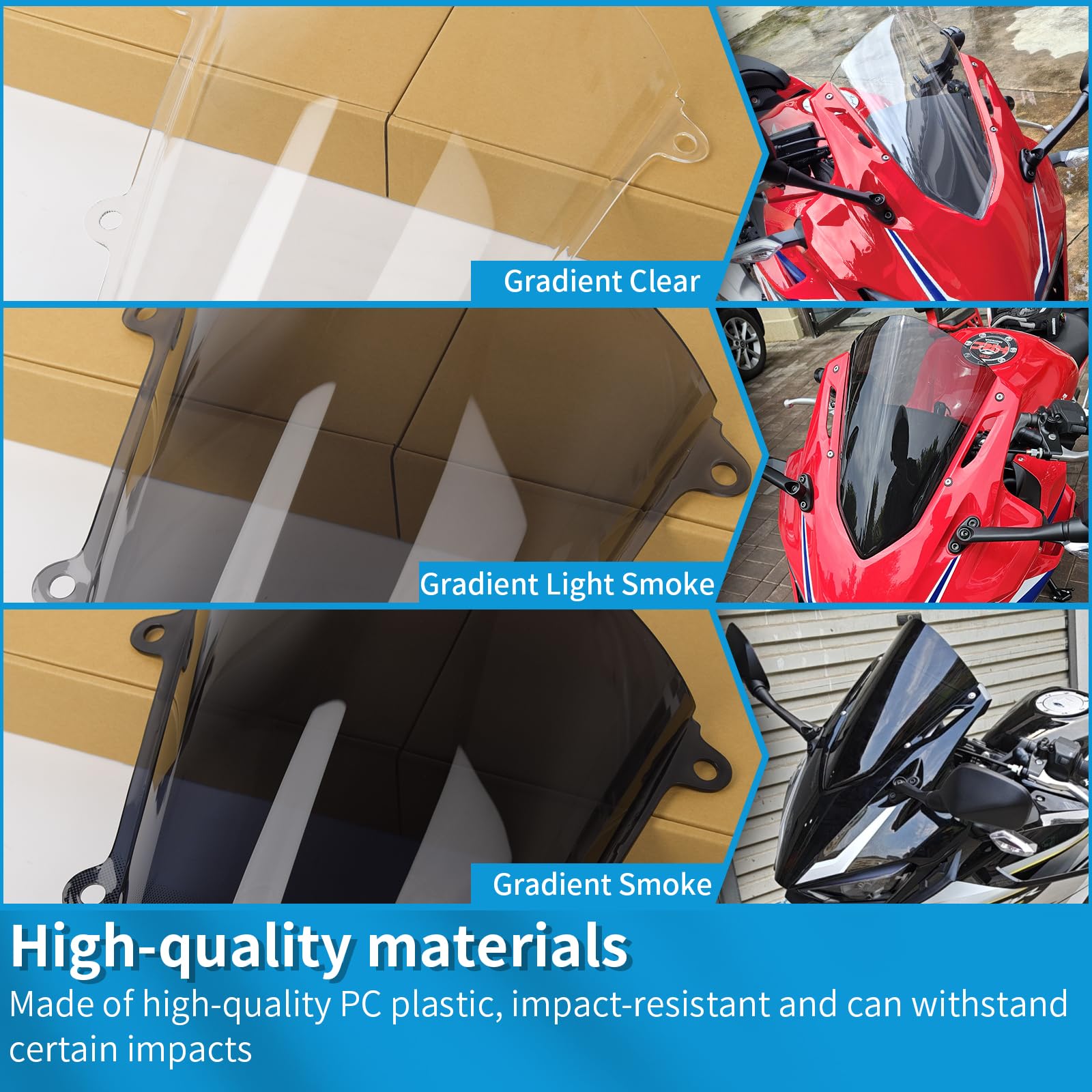 Sports Bike Windshield For Honda CBR500R 2013-2015 - Polycarbonate Double Bubble Windscreen (Smoke) - View #4