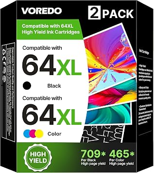 64XL Ink Cartridge Combo Pack Remanufactured Replacement for HP Ink 64 HP64 64XL 64 XL Work for Envy Photo 7858 7855 7155 6255 6252 7120 7158 Envy 7255e 7955e 7958e Tango X Terra Printer(Black, Color)
