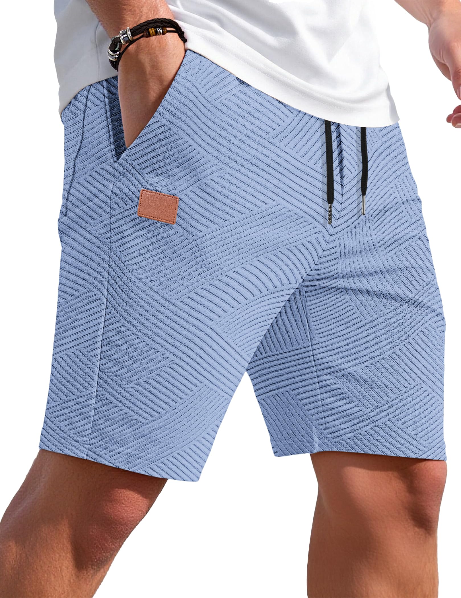 TARAINYA Textur Kurze Hosen Herren Baumwolle Shorts Hose Sommer Casual Elastische Taille Kordelzug Stretch Freizeitshorts Mit Taschen