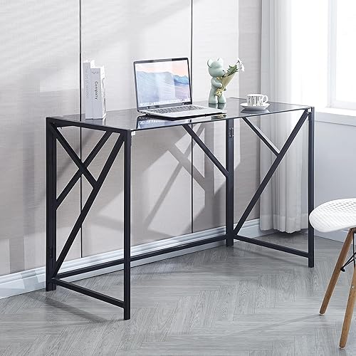 Moderno escritorio para computadora de vidrio templado, escritorio plegable negro para computadora, escritorio para estudiante, diseño plegable,