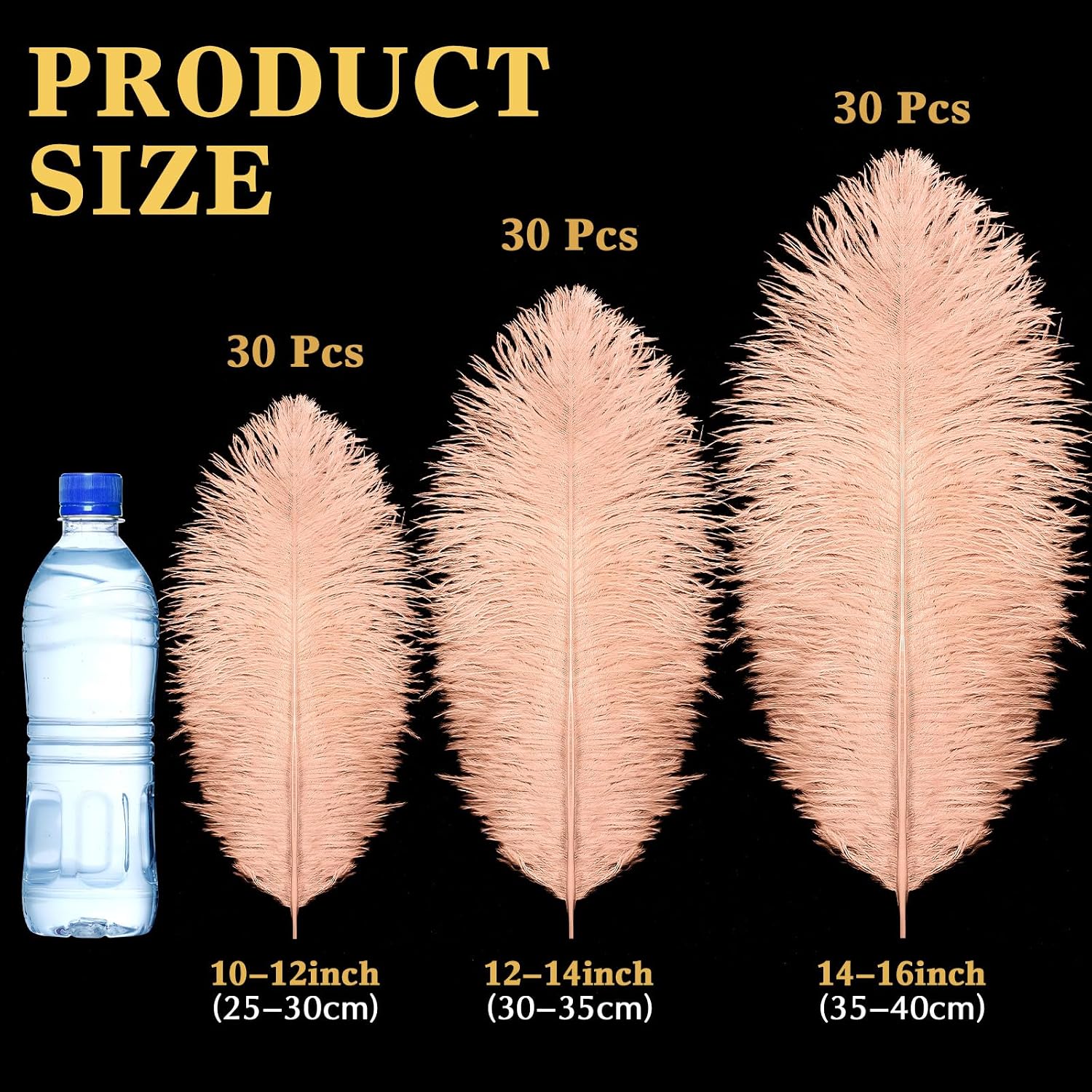 maitys 90 pcs large natural ostrich feathers bulk 14-16 inch (35-40cm) 12-14 inch (30-35cm) 10-12 (25-30cm) ostrich feathers plumes for centerpieces wedding (champagne) champagne 90