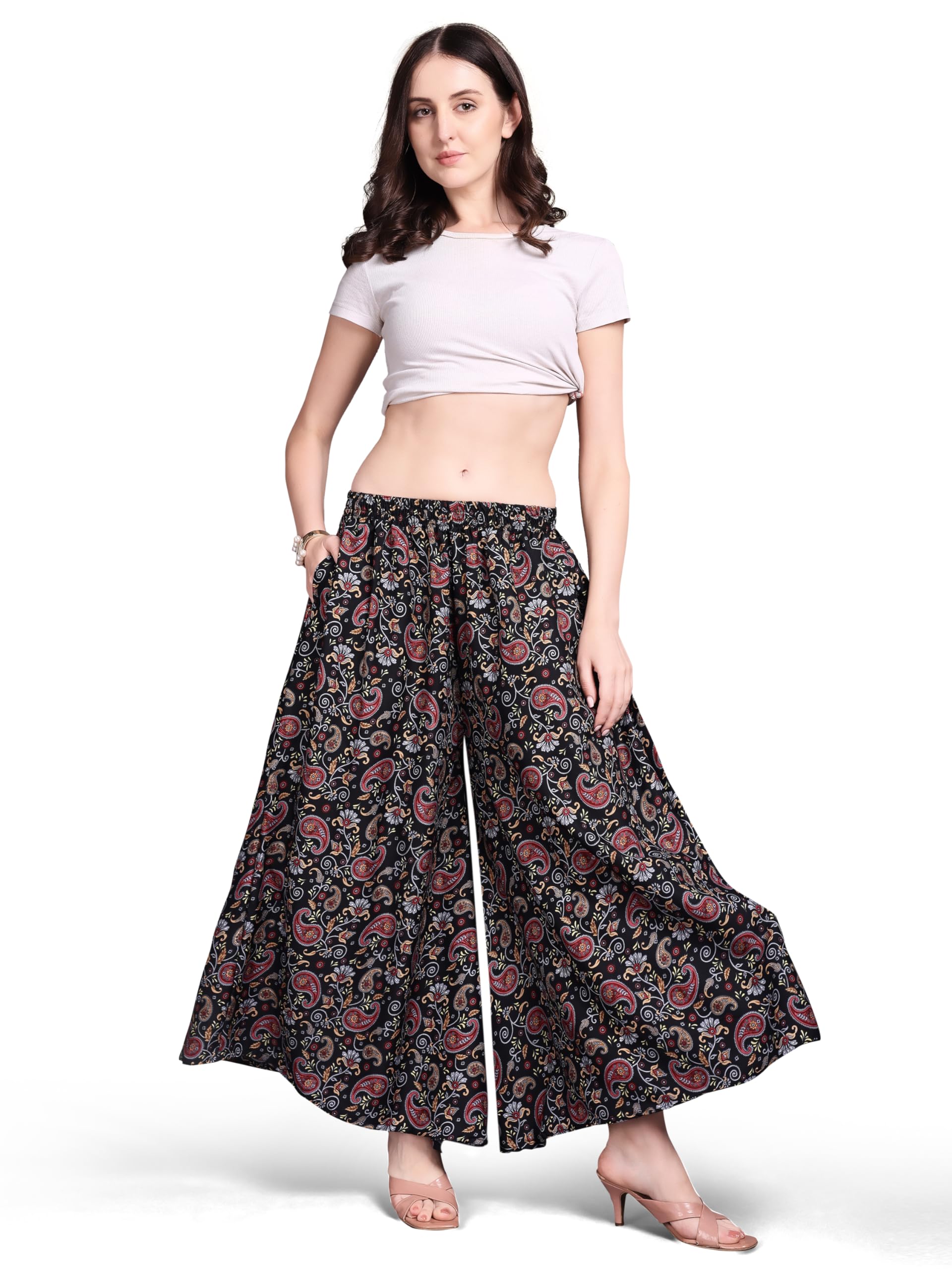 vidhata fashion Printed Palazzo Pant, Wide Leg Flared, Viscose Rayon, Elasticated High Waist-picture-19