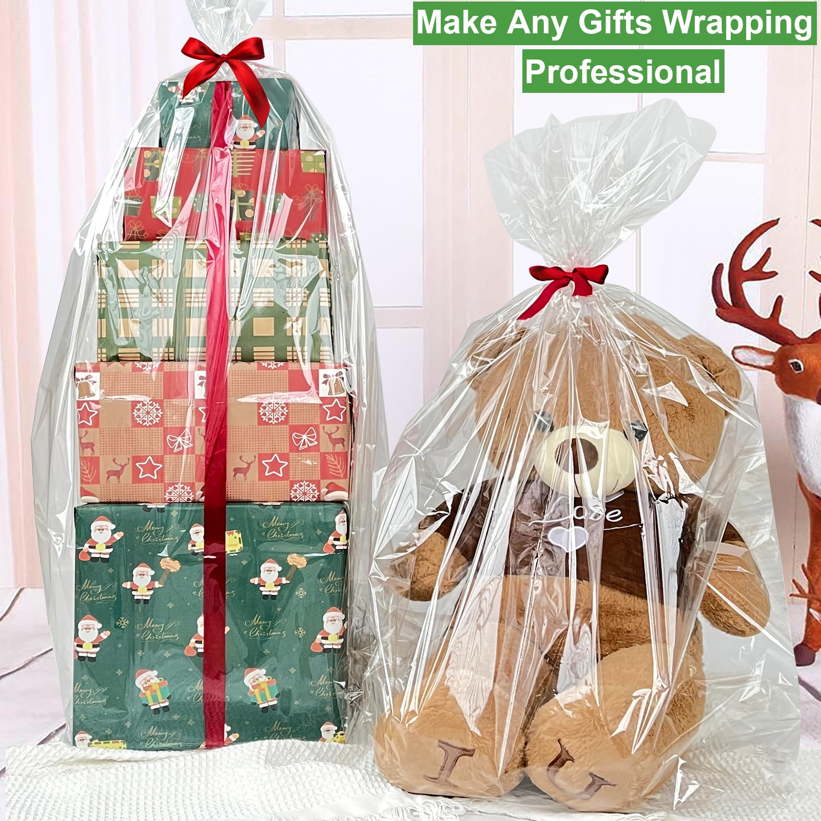 Lot De 5 Sacs En Cellophane Extra Larges Pour Paniers Cadeaux