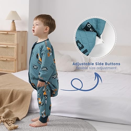 Miniatura 10 de ZIGJOY Saco de dormir con pies de 1.5 TOG Saco de dormir para niños pequeños con piernas de algodón para caminantes tempranos, automóvil, 6-12