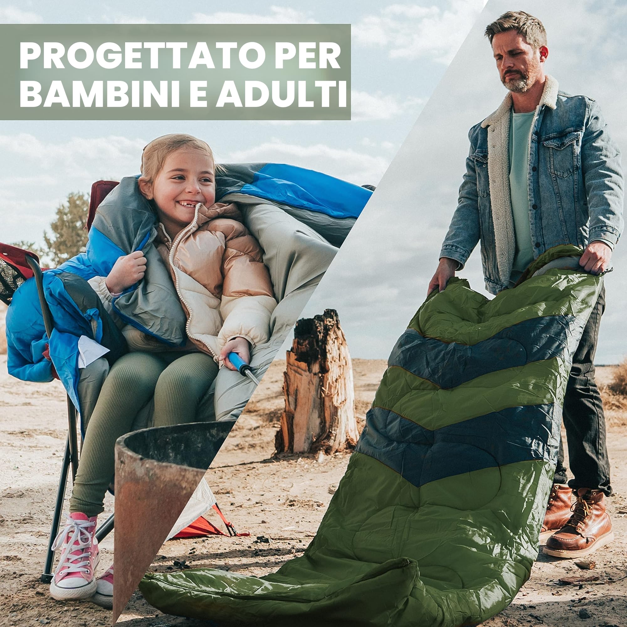 MalloMe - Sacchi a pelo per adulti, bambini dai 10 ai 12 anni, ragazze e ragazzi, per climi freddi e caldi, accessori indispensabili per campeggio, escursionismo e per dormire, leggeri e compatti
