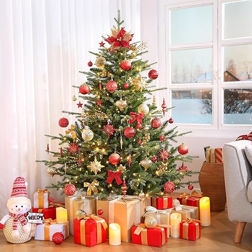 Miniatura 4 de SHareconn Juego de 80 adornos de bolas de Navidad, juego de regalo de lujo ligero contemporáneo, decoración de plástico inastillable para árbol de