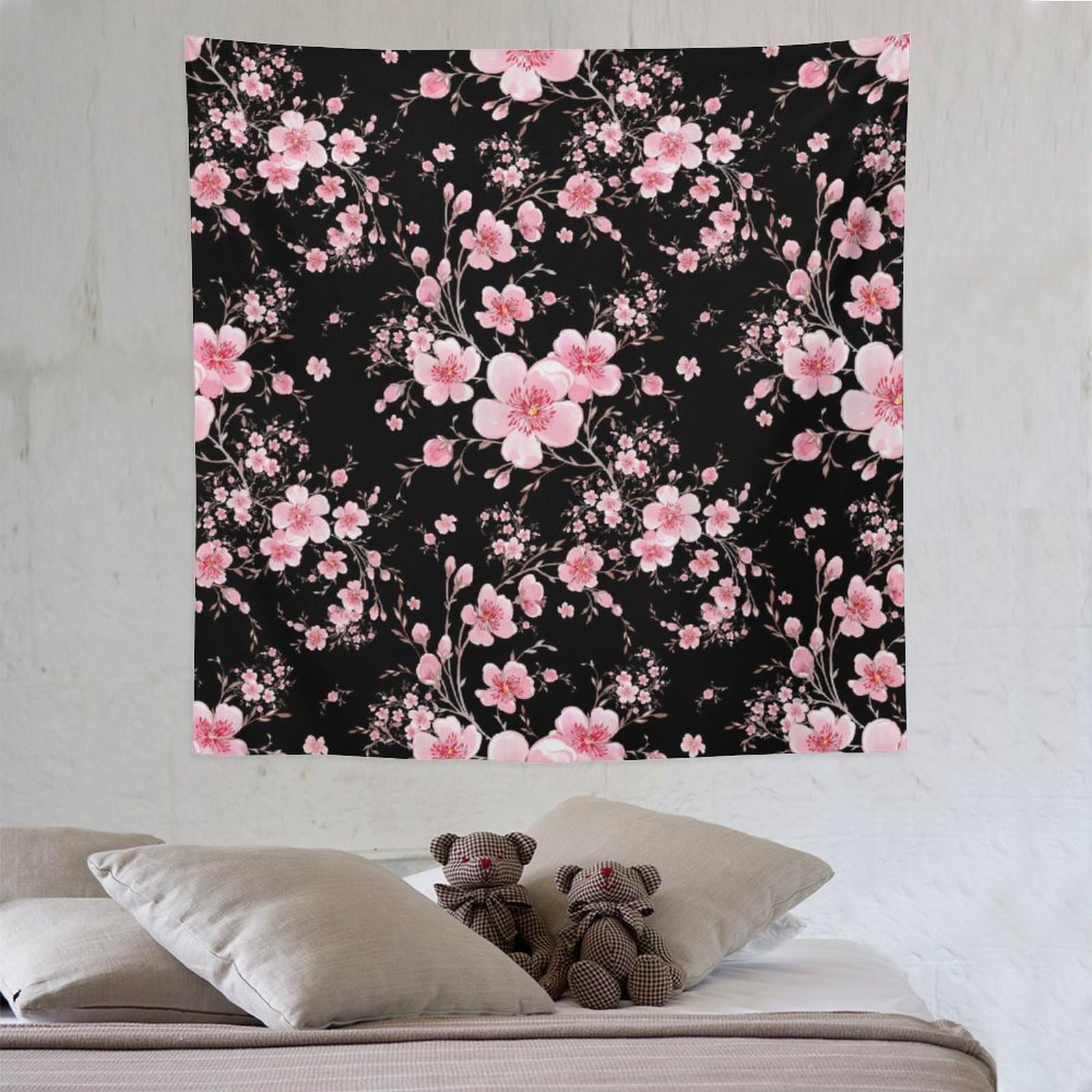 Kwqdozf Floral-1 Cherry Blossom Plum Asian Tapestry Wall Hanging Japanese Weeping Flower Pink Floral Branch Tapestries Home Decor For Living Room Bedroom Apartment Farmhouse Dorm 60"X60"