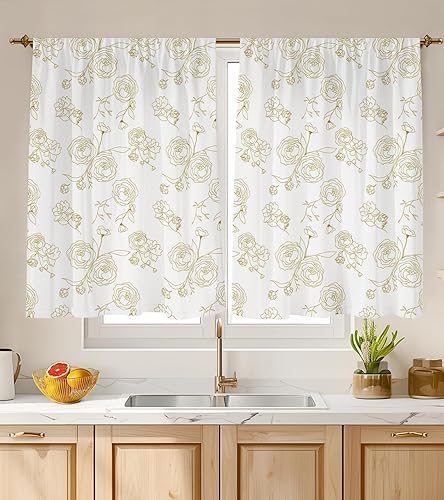 Miniatura 20 de Cortinas de Cocina (2 Piezas) Sobre el Fregadero para Ventana de Baño Café Sótano Cortinas para Cocina Granja Cortina Corta Mini Flor Abeja Verano