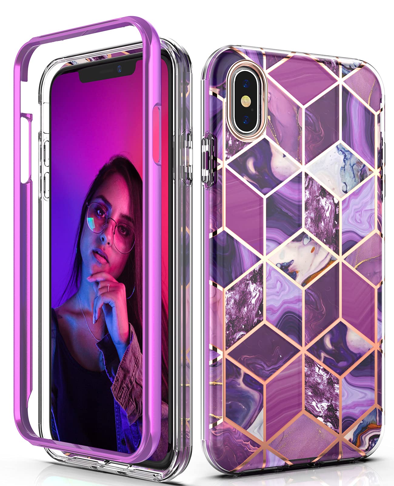 Hasaky Case for iPhone Xs Max Case 6.5 Inch,Dual Layer Hybrid Bumper Cute Girls/Women Marble Design Soft TPU+Hard Back Heavy Duty Anti-Scratch Shockproof Protective Phone Case Cover -Purple Marble