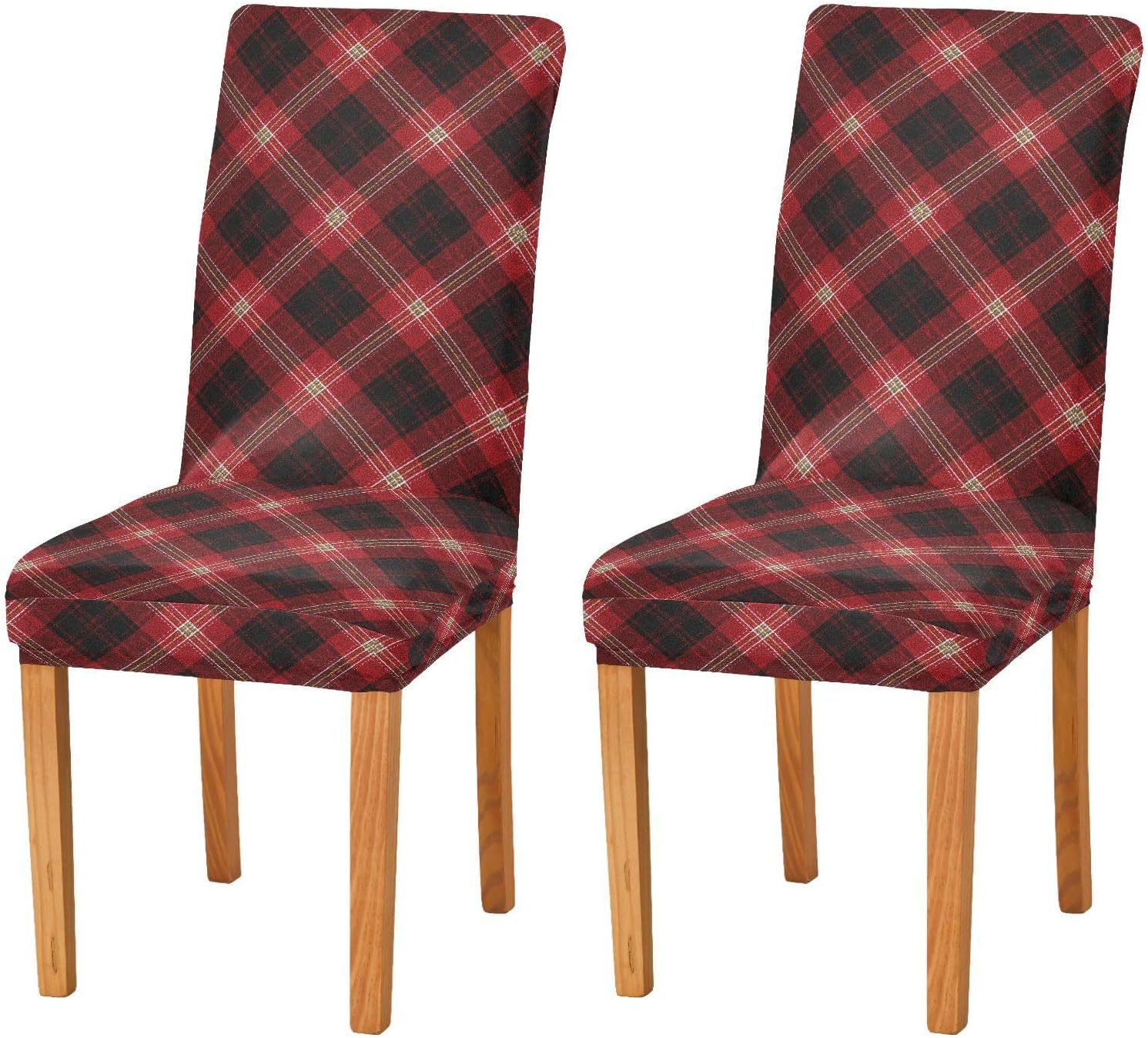 ALAZA Chair Covers for Dining Room, Red Tartan Vintage Plaid Stretch Chair Cover Sets Chair Protector Removable Washable for Ktichen Restaurant Hotel