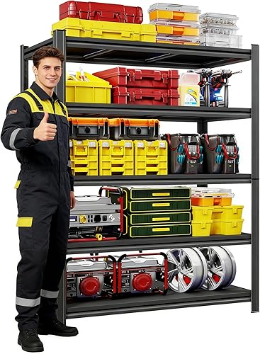 Miniatura 19 de Estantería de garaje de acero resistente de 5 niveles de 72" de alto x 40" de ancho, capacidad de 3000 libras, almacenamiento de garaje y sótano,