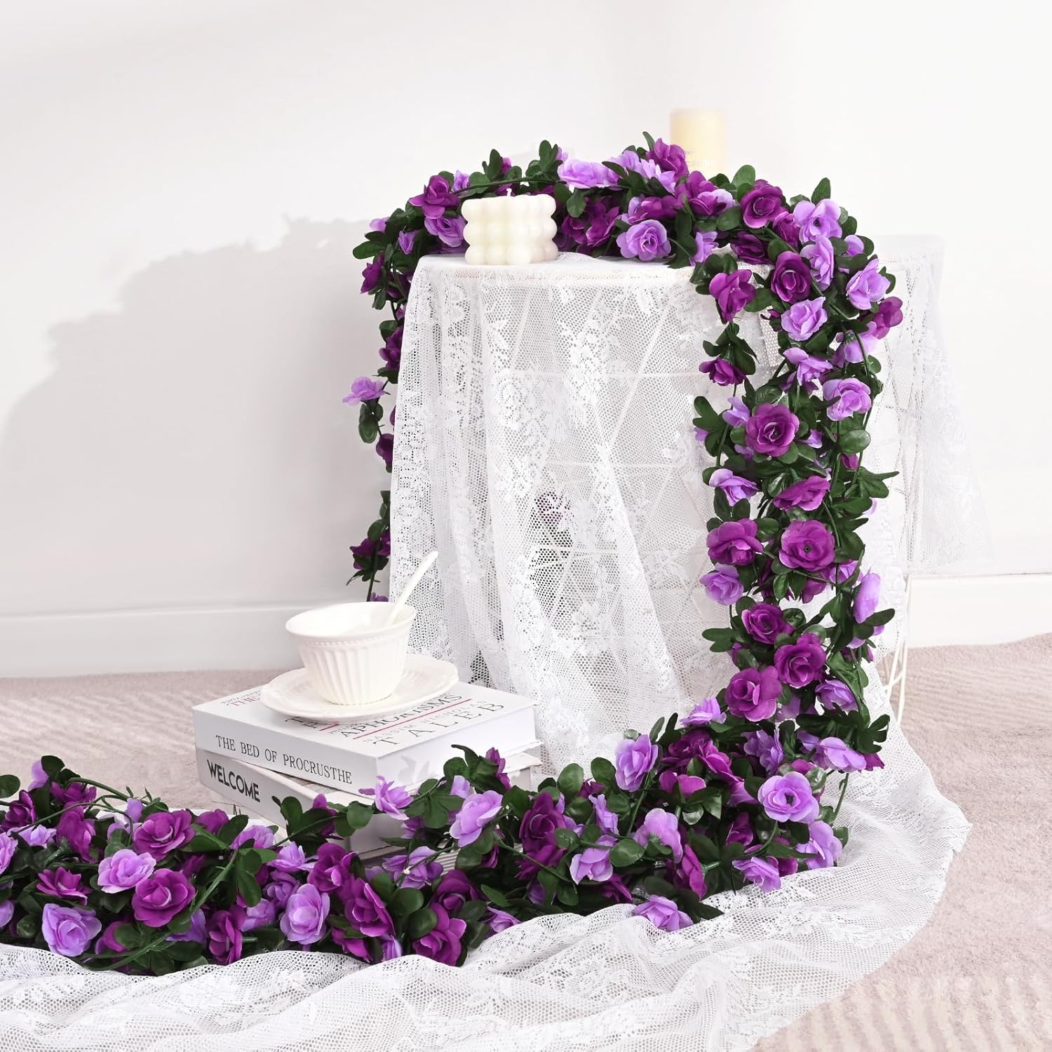 BLEUM CADE 5Pcs 41Ft Flower Garland Artificial Rose Vines for Bedroom, Cute Fake Hanging Flower Vines Floral Garland Decorations for Wedding Party Wall Room Decor Aesthetic - Image 6