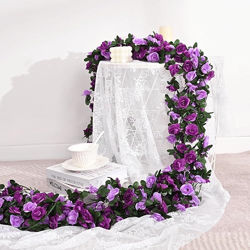 Miniatura 6 de BLEUM CADE 12 guirnaldas de flores artificiales de 98.4 pies para dormitorio, lindas vides colgantes de flores falsas, guirnalda floral para