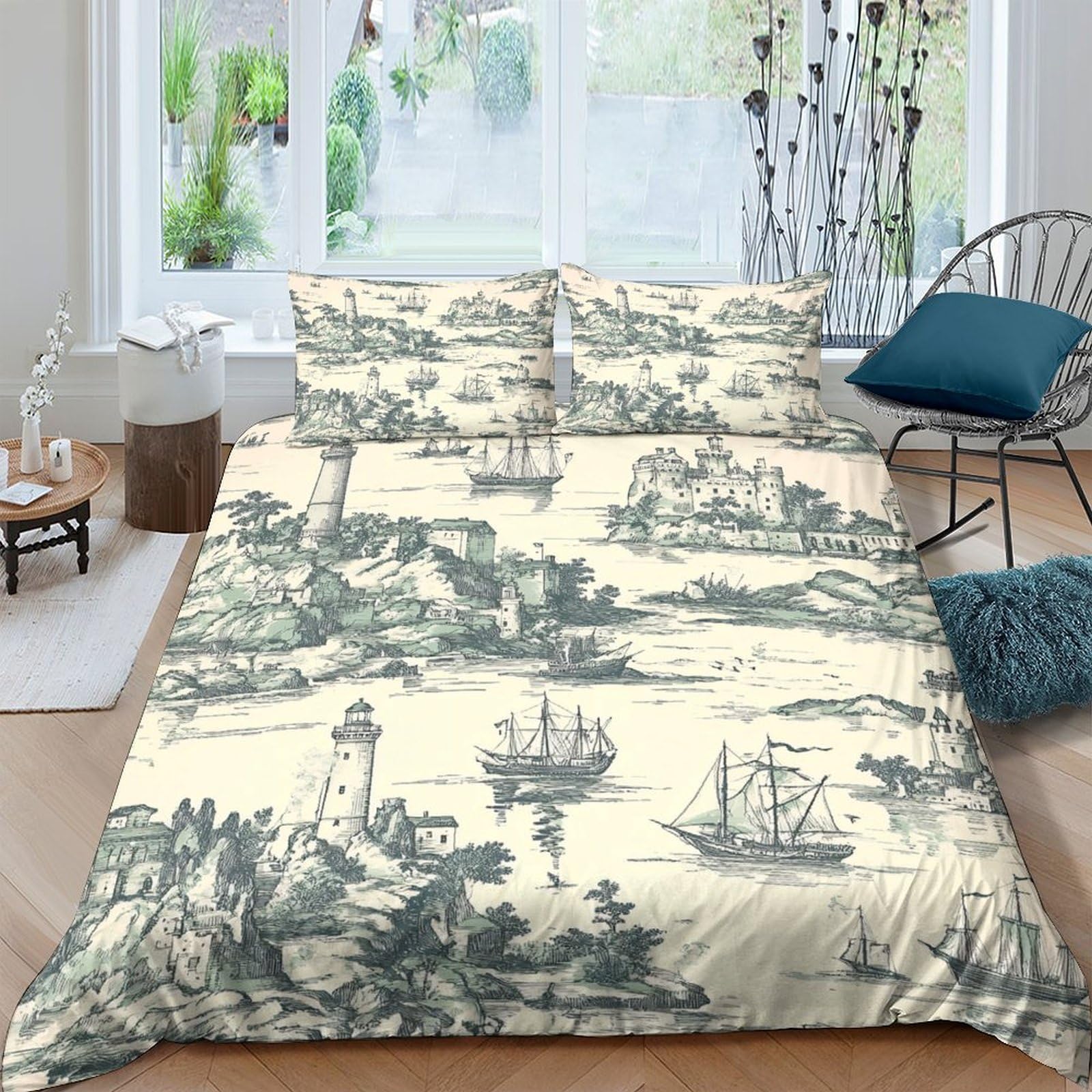 Ctjqhvkz Style-6 3D Printed Vintage Lighthouse Fitted Sheet Microfiber Nautical Ship Mattress Cover For Bedroom Guest Room Decor Single（135X200cm）
