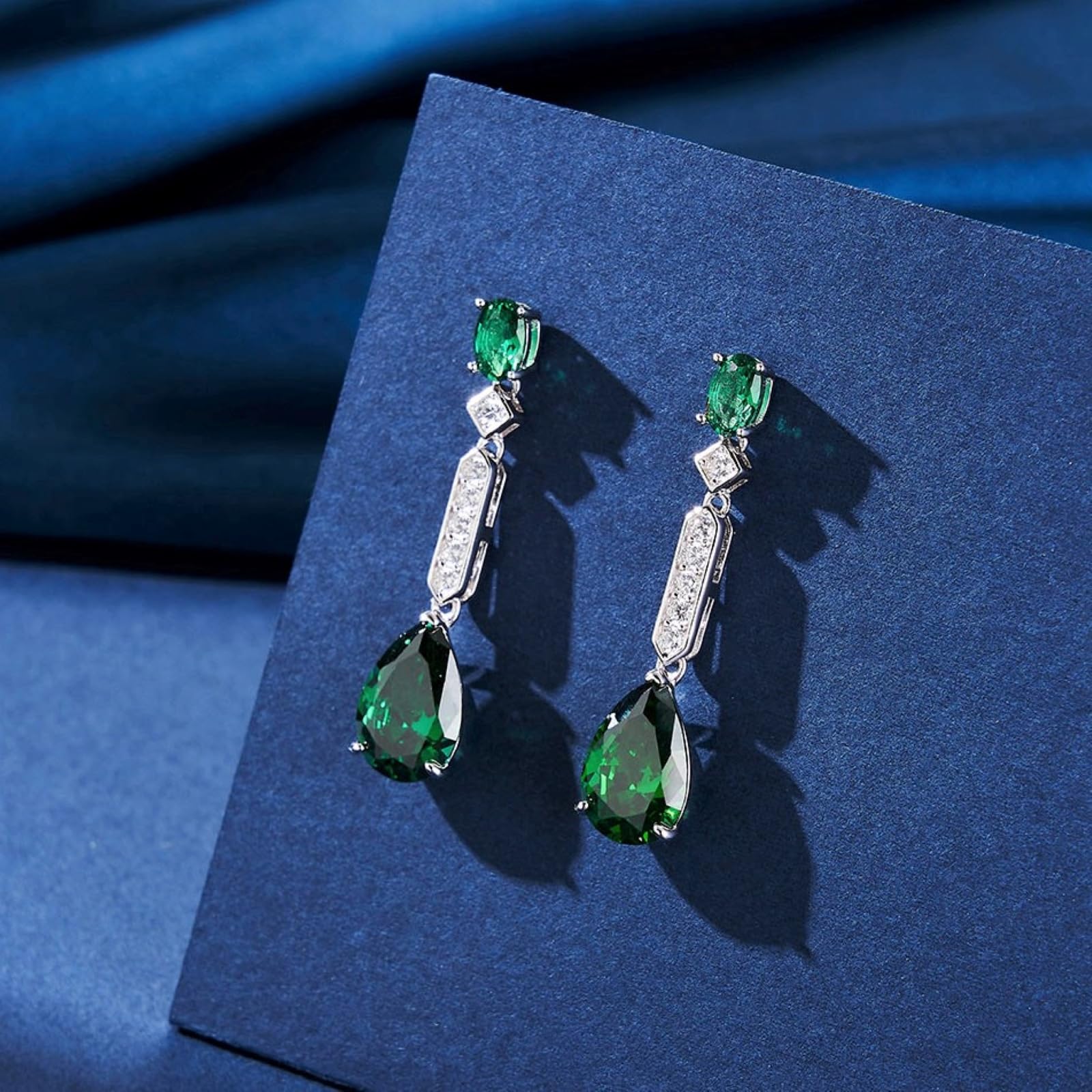 Pendientes Bohemios de Cristal de Esmeralda y Piedras Preciosas Verdes, Colgantes Largos de Plata de Ley para Mujer