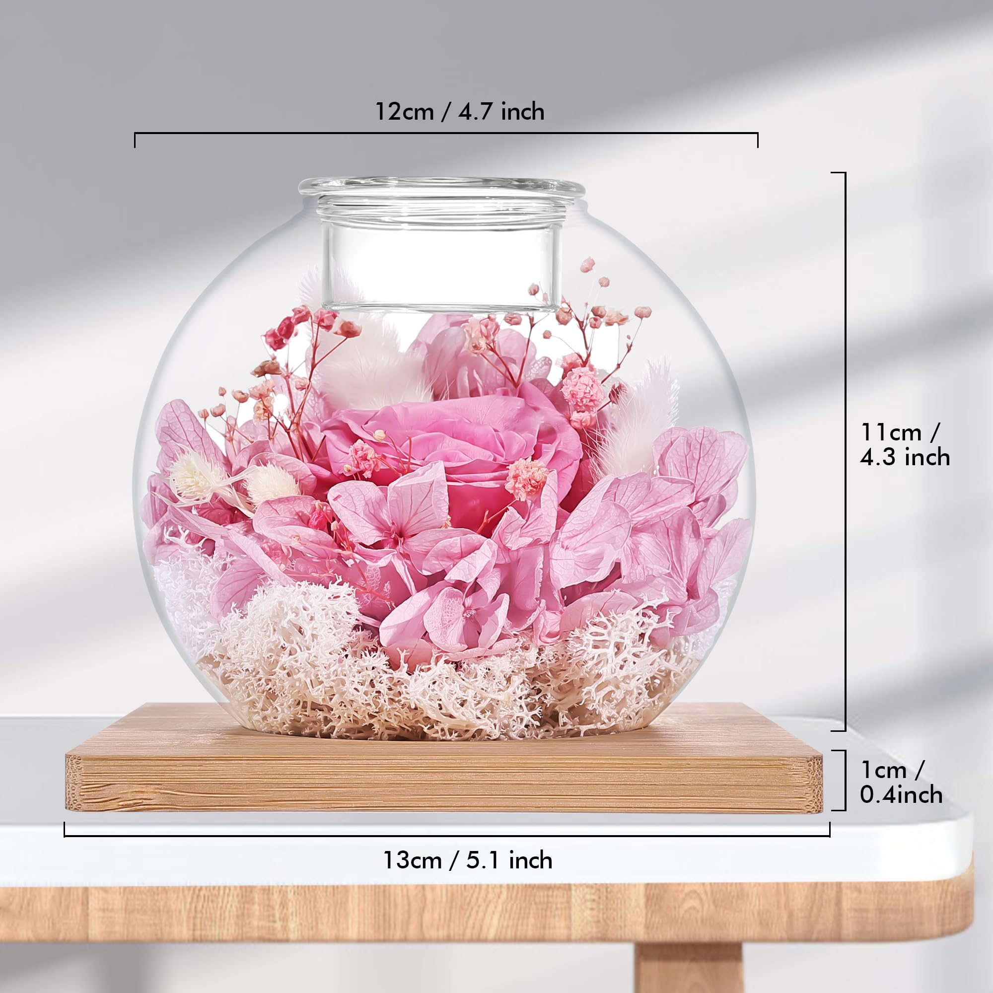 Rosa Eterna, Regalos de Cumpleaños para Mujeres, Rosas Eternas Reales con Funda de Cristal, Regalos para Mujeres, Hermanas, Amigas en Cumpleaños, Acción de Gracias, Navidad (Rosa)