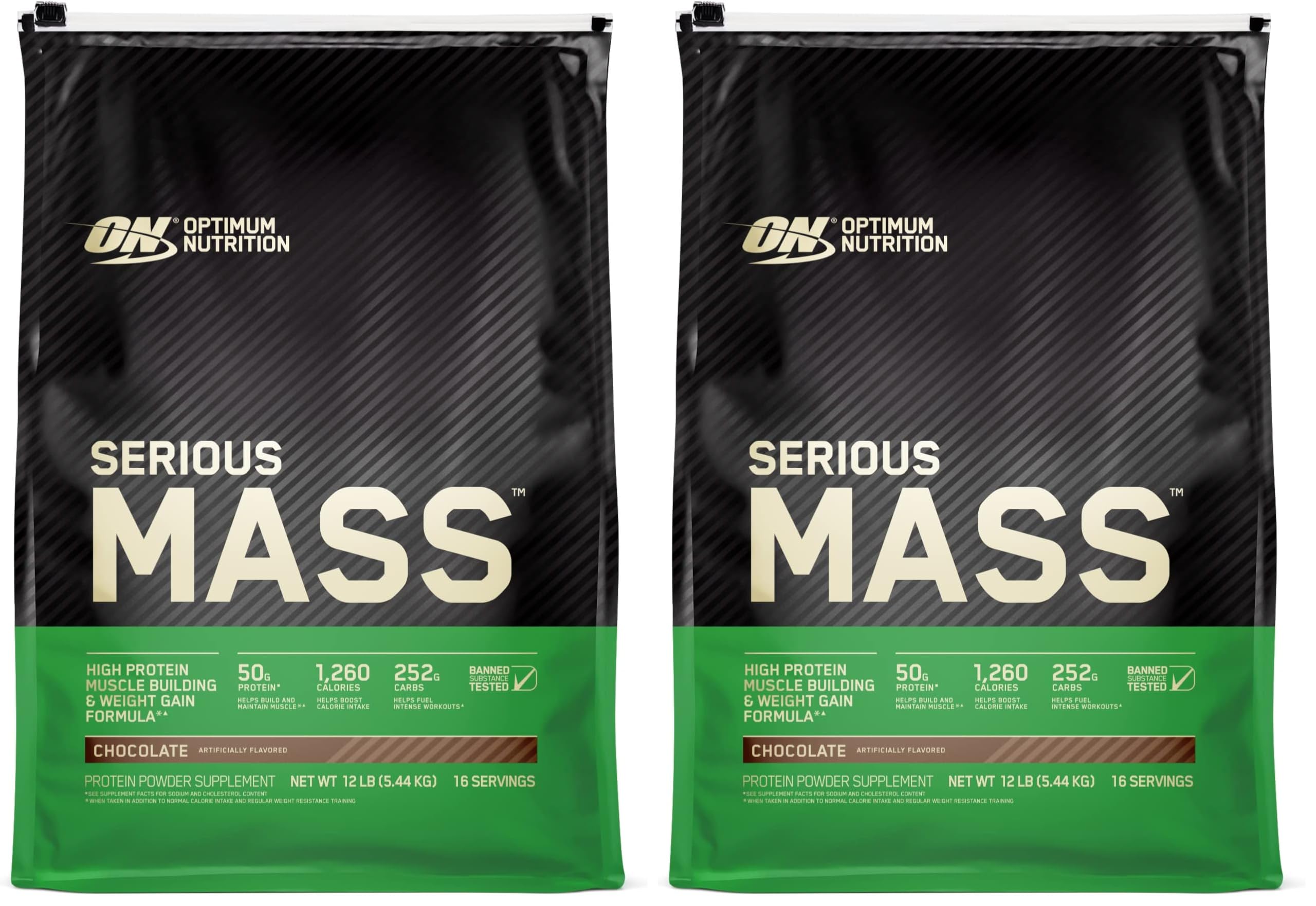 Optimum Nutrition Serious Mass Weight Gainer Protein Powder, Chocolate, 12 Pound (Pack of 6)