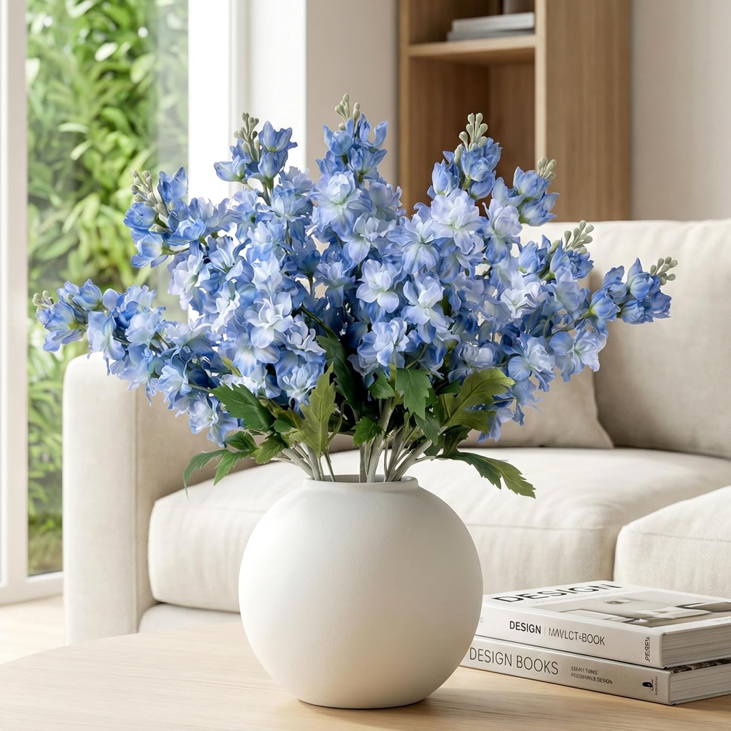 Fake Flowers 23.6” Delphinium Artificial Flowers Silk Flowers with Stems Long Stem Artificial Flowers for Tall Vase Faux Flowers for Indoor Home Decoration Wedding Decoration Centerpiece (Blue,8Pcs)