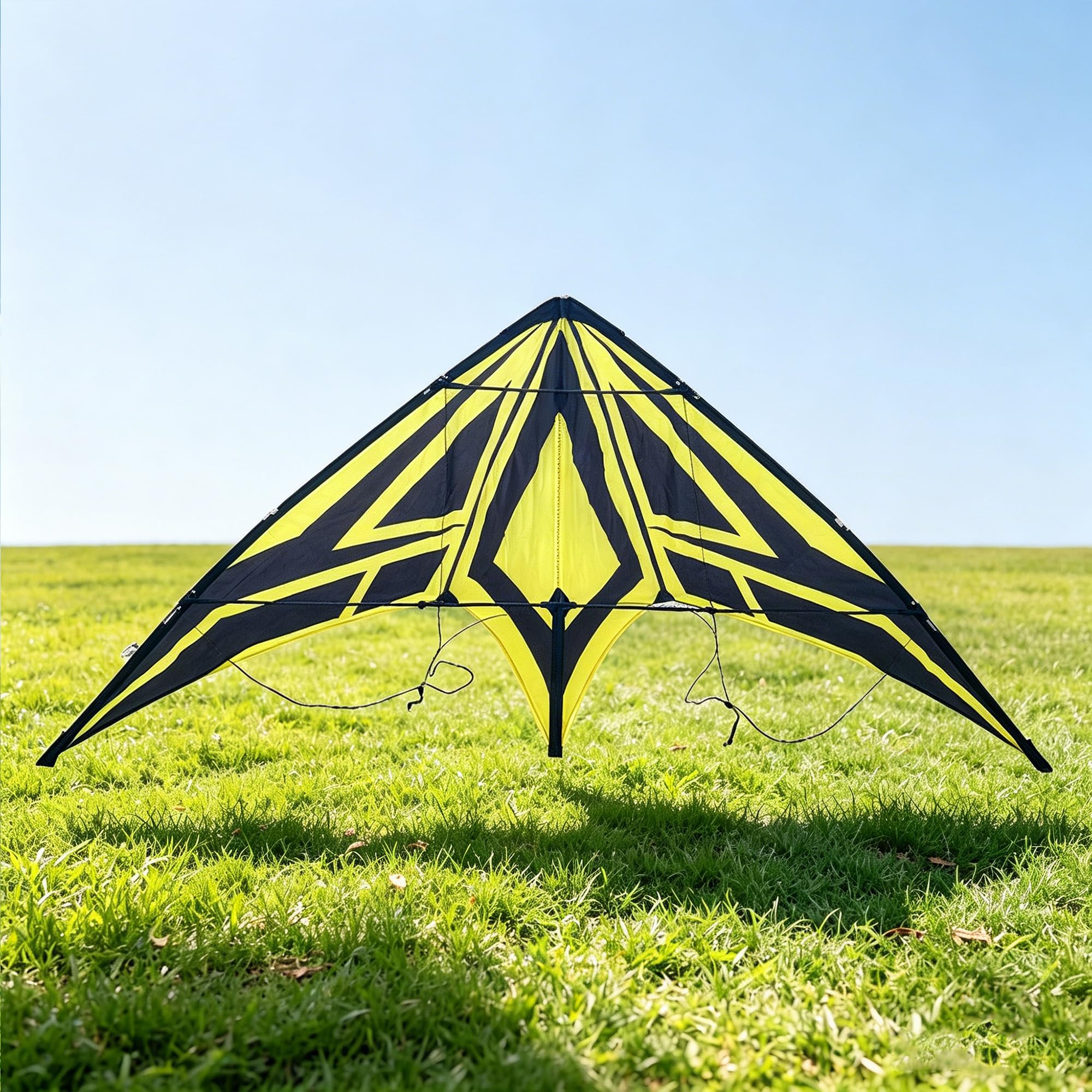 Cerf-volant acrobatique professionnel, cerf-volant de sport double ligne, motif géométrique noir et jaune, 160 x 73 cm, jouet de jeu en plein air pour la plage