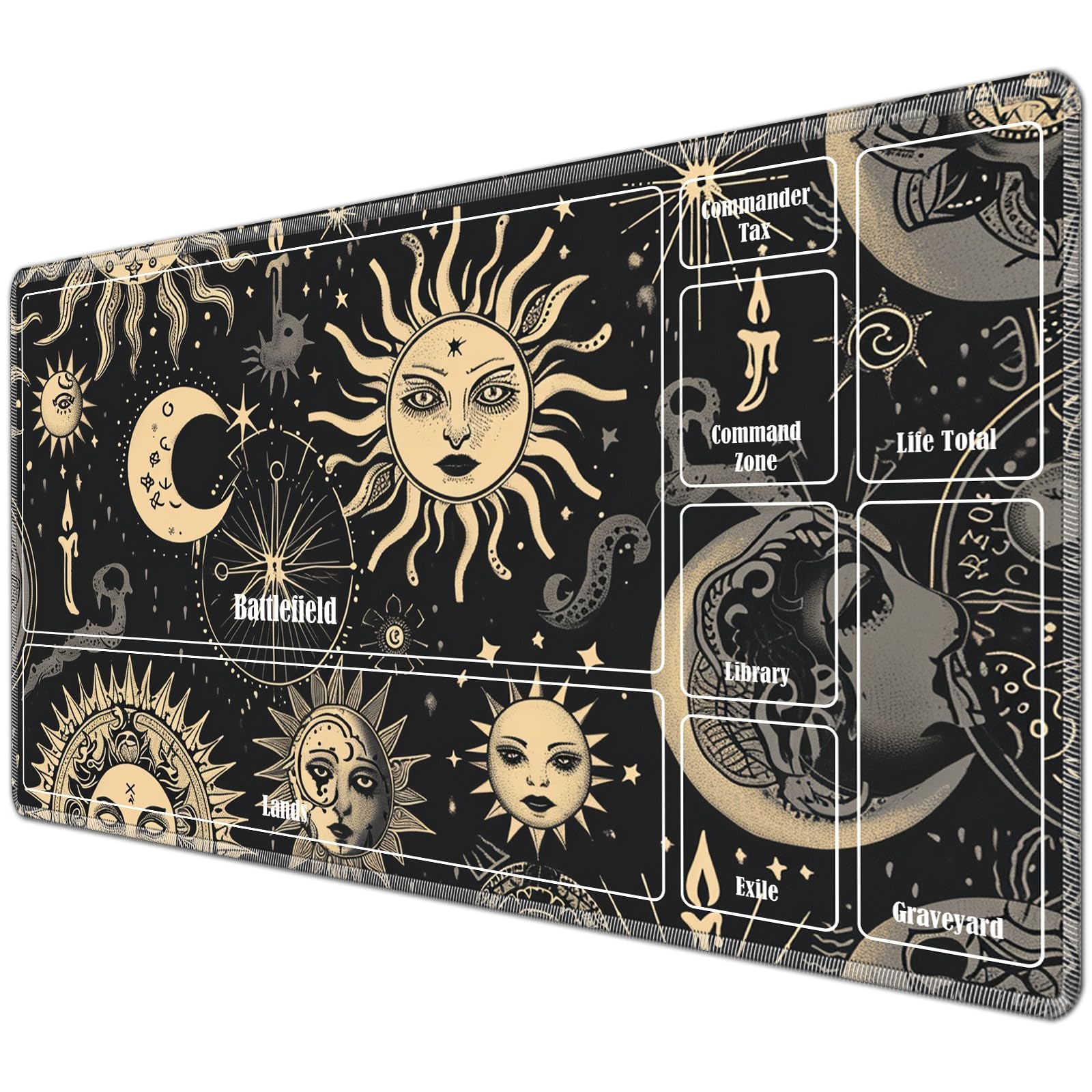 JANENFNA TCG Playmat with Card Zones 24 x 14 inches Mousepad Compatible for MTG Trading Card Game Play Mats Smooth Rubber Surface Magic The Gathering Play Mat, Sun and Moon — image 1