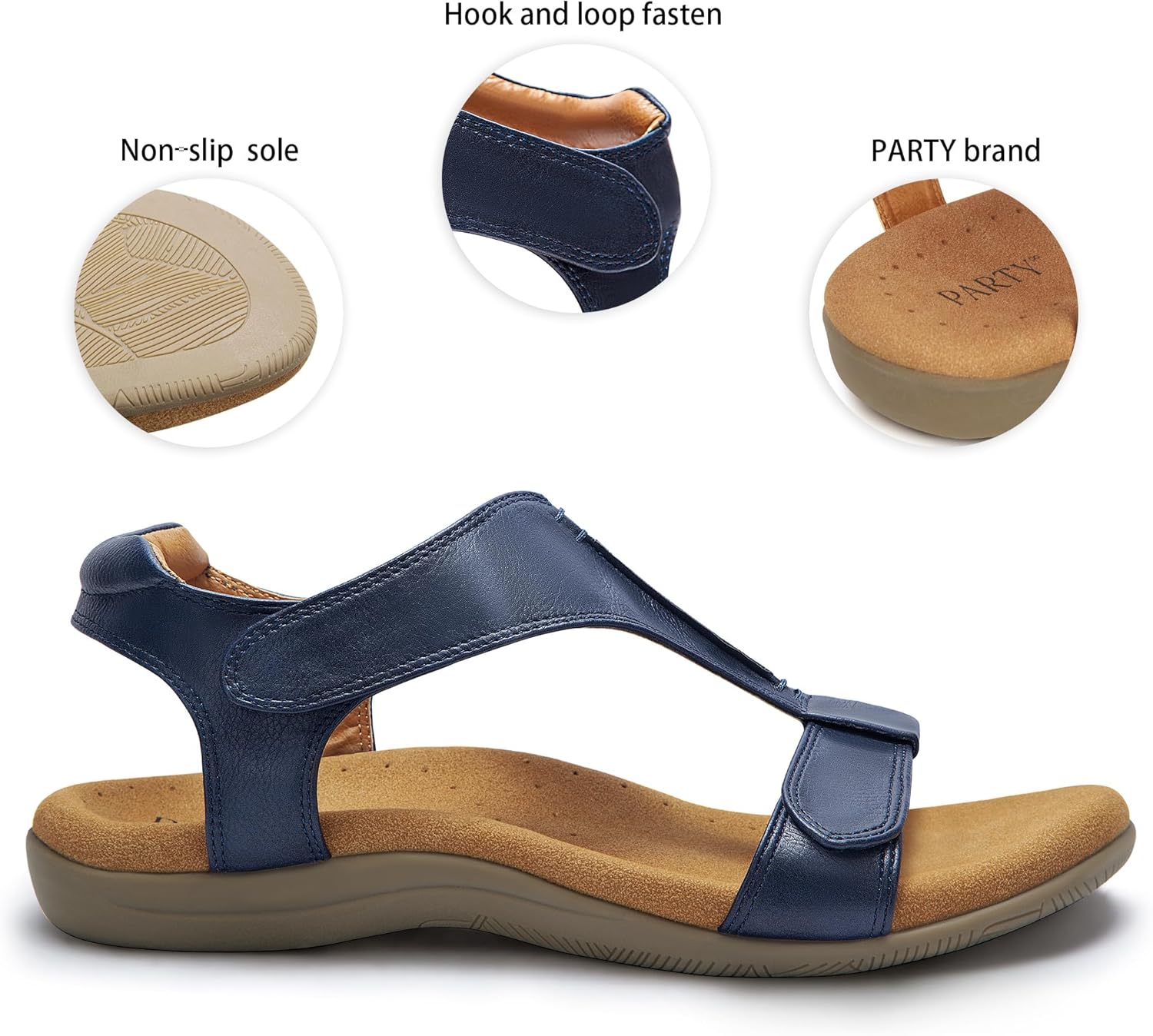 PARTY Women's Open Toe Sandals Arch Support and Adjustable Straps Comfortable Sandals for Walking,BLUE,9 - Image 6