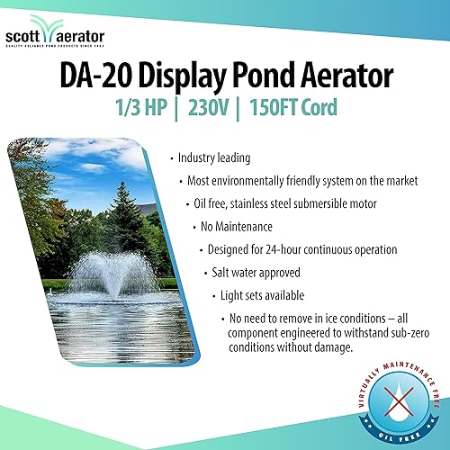Miniatura 12 de Scott Aerator Aireador de estanque de pantalla DA-20 - Cable de potencia de 1/2 caballos de 230 V 200 pies Fuente de estanque aireador Bomba