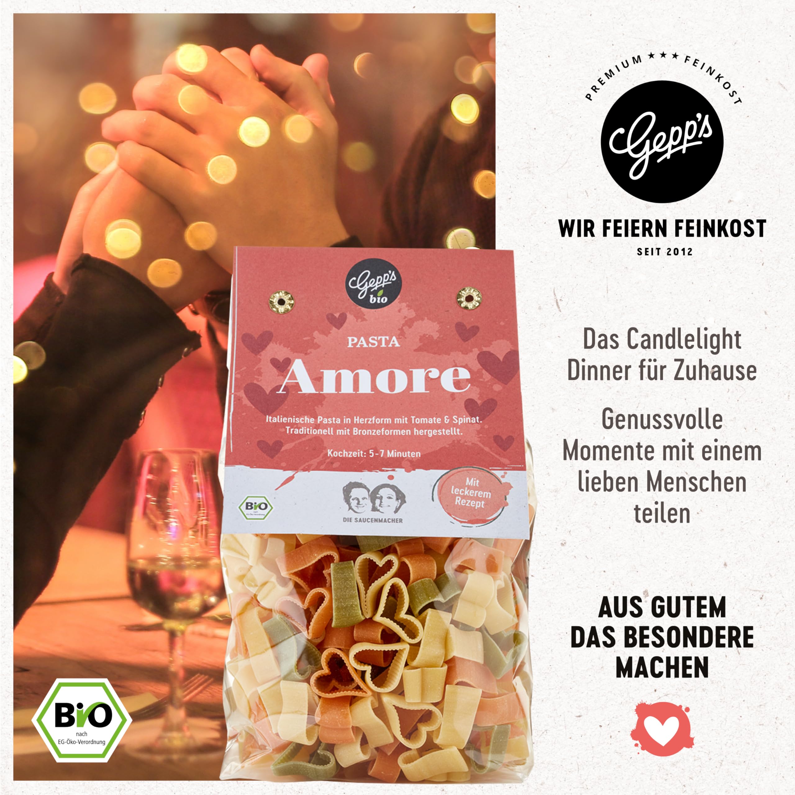 Gepp's Feinkost Candle Light Dinner Wundertüte Geschenkset mit Pasta, Pesto Genovese, Kräutern, Grissini