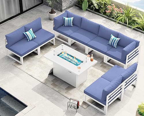Miniatura 742 de NICESOUL 7 Piece White Powder-Coated Aluminum Patio Furniture with Fire Pit Table, 29 Inch Extra Wide Outdoor Sectional Sofa for 6, High-End Heavy