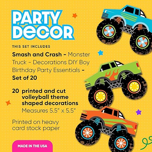 Miniatura 2 de Big Dot of Happiness Smash and Crash - Monster Truck - Decoraciones para fiestas de cumpleaños de niños, juego de 20