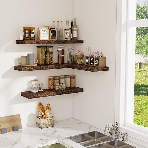 Miniatura 7 de Estantes flotantes para pared, juego de 2 estantes flotantes de 28 pulgadas, estante de madera rústica montado en la pared para baño, sala de estar,