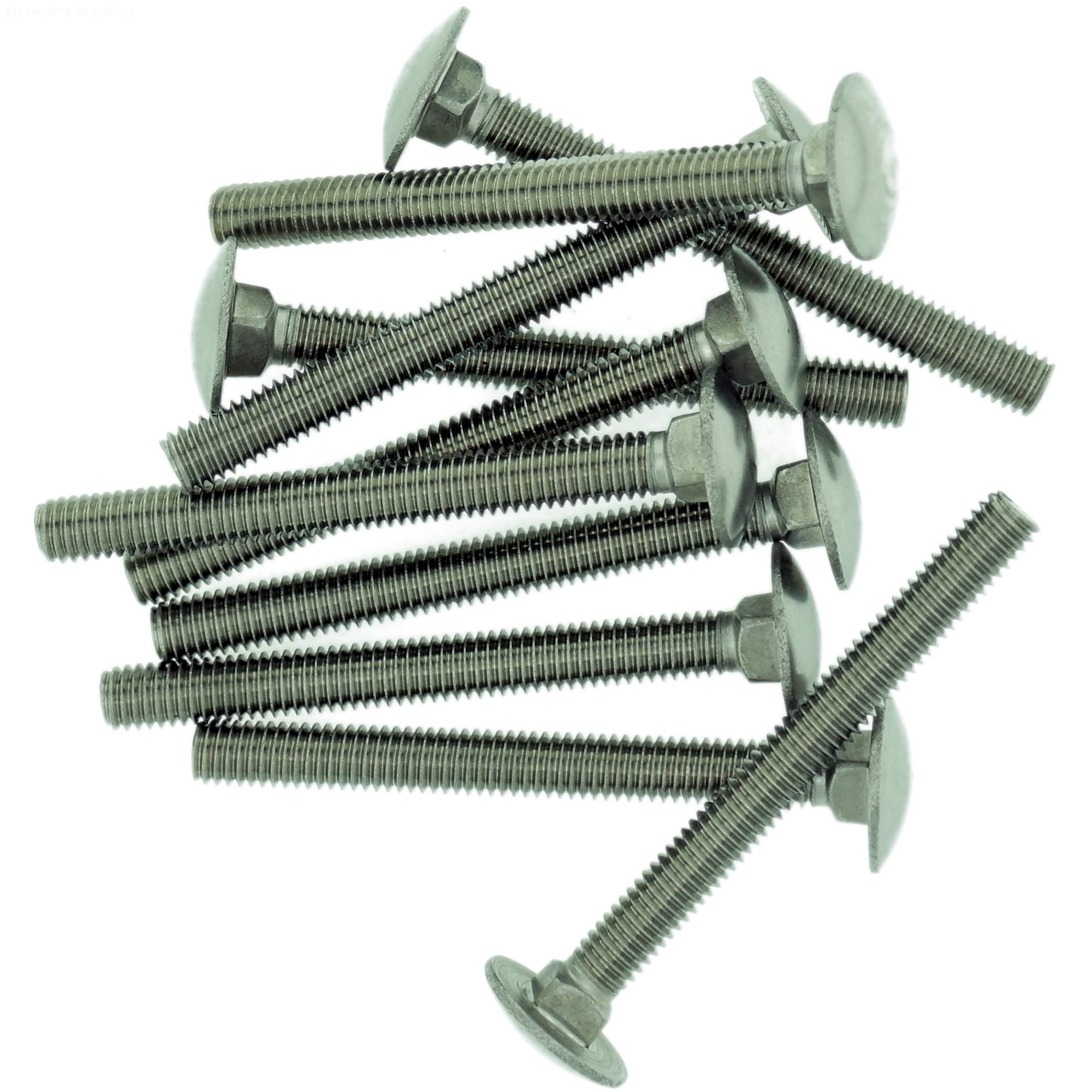 Singularity Supplies M5 (5Mm X 50Mm) Cup Square Carriage Bolt (Fully Threaded) - Stainless Steel (A2) (Pack Of 10)