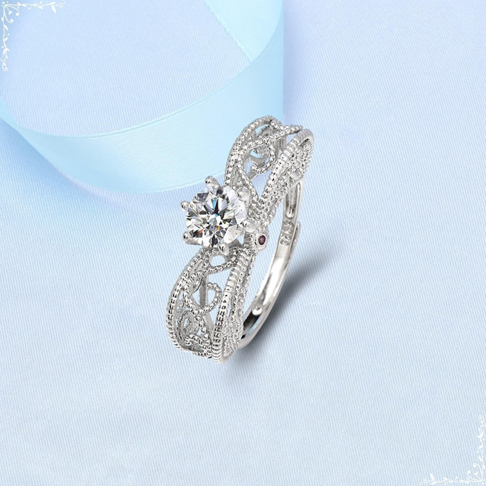 Pierścionek Moissanite Band Art Deco białe złoto obrączki ślubne dla kobiet 18K Hollow z sześcioma pazurami rozmiar H 1/2 moda dla żony biżuteria na Święto Dziękczynienia