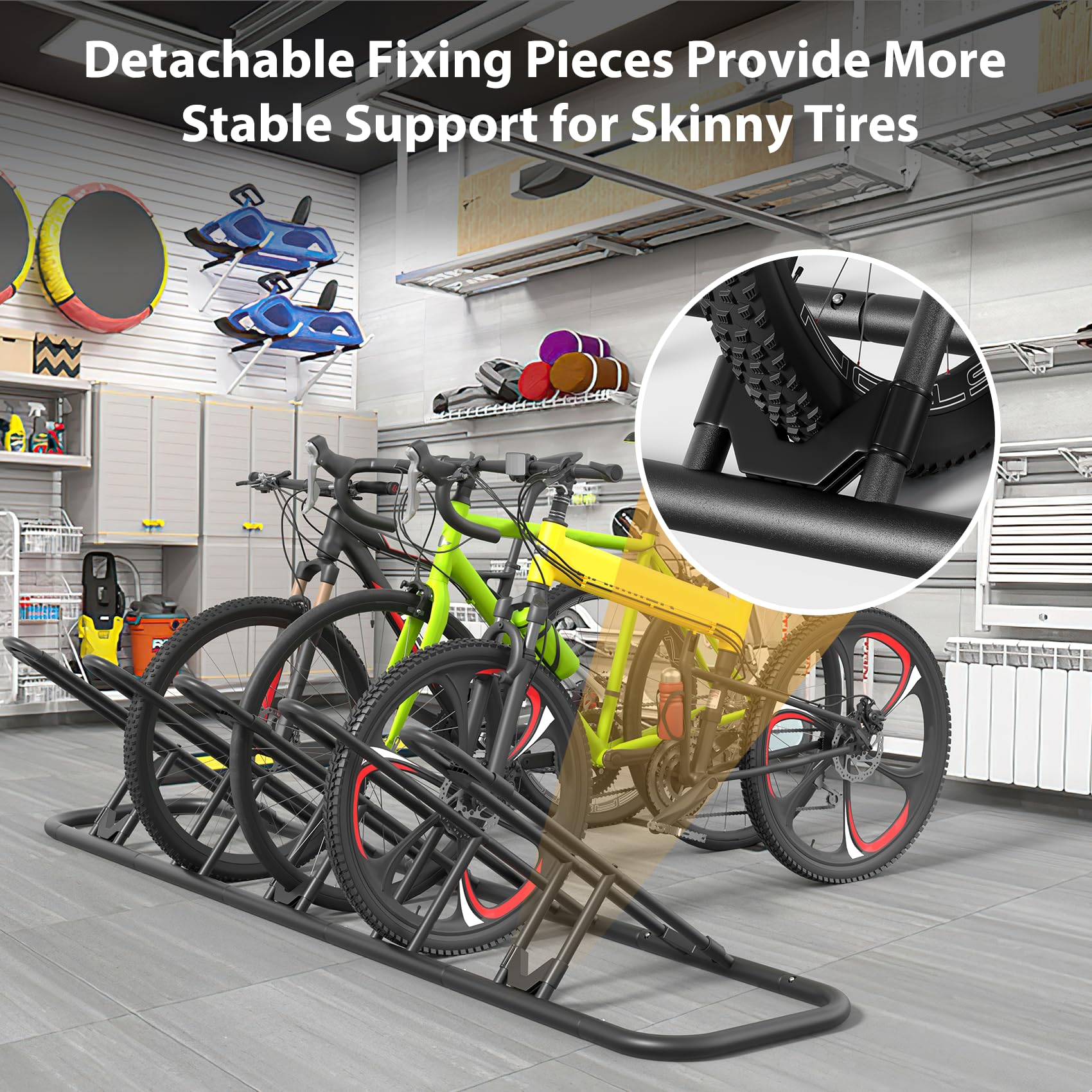 Mr IRONSTONE Fahrradständer, Boden-Fahrradträger für Garage, Indoor/Outdoor, Fahrradaufbewahrungsständer, Fahrrad-Parkständer, für Mountainbike, Rennrad und Kinderfahrrad (schwarz, 5 Fahrräder)