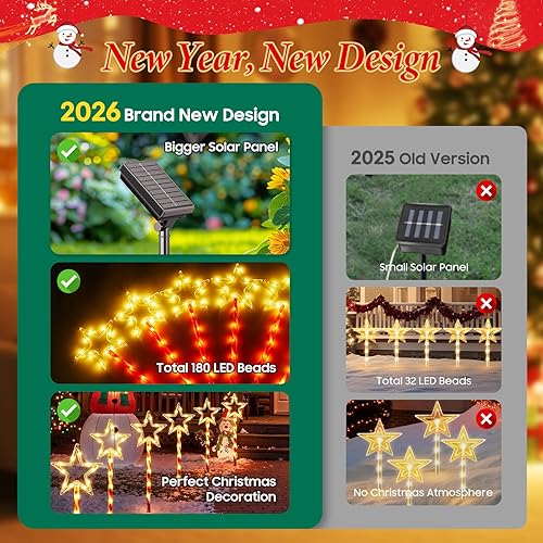 Miniatura 2 de Paquete de 12 decoraciones de Navidad para exteriores, luces solares de Navidad con 180 LED brillantes y 10 modos de iluminación, blanco cálido,