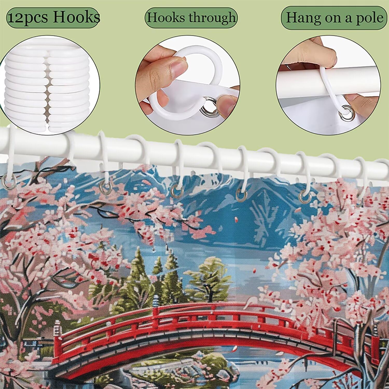 Cortina de Ducha Paisaje,Japón Cortina Ducha 180 x 200 cm,Cortinas de Baño Impermeable Poliester Lavable,Dobladillo Ponderado,Shower Curtain Secado Rápidopara Bañeras y Cuartos de Baño,Regalo G-633