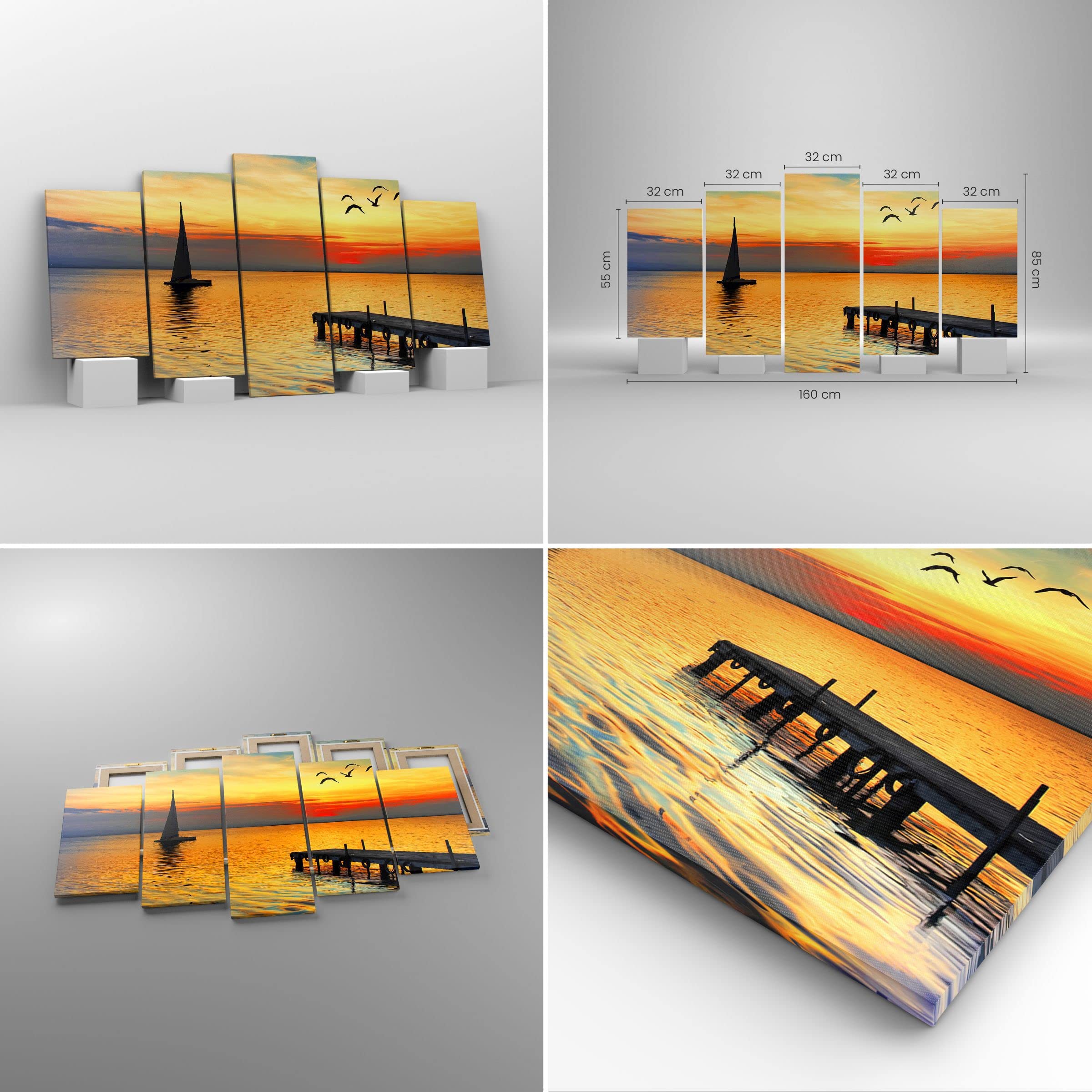 ARTTOR Cuadros Decoracion Salon Playa paisaje agua puente Lienzos decorativos 160x85cm Cuadro Sobre Lienzo Moderno Dormitorio Cuadros Pared Tríptico 5 Piezas Wall Art Prints Grande XXL EA160x85-2535