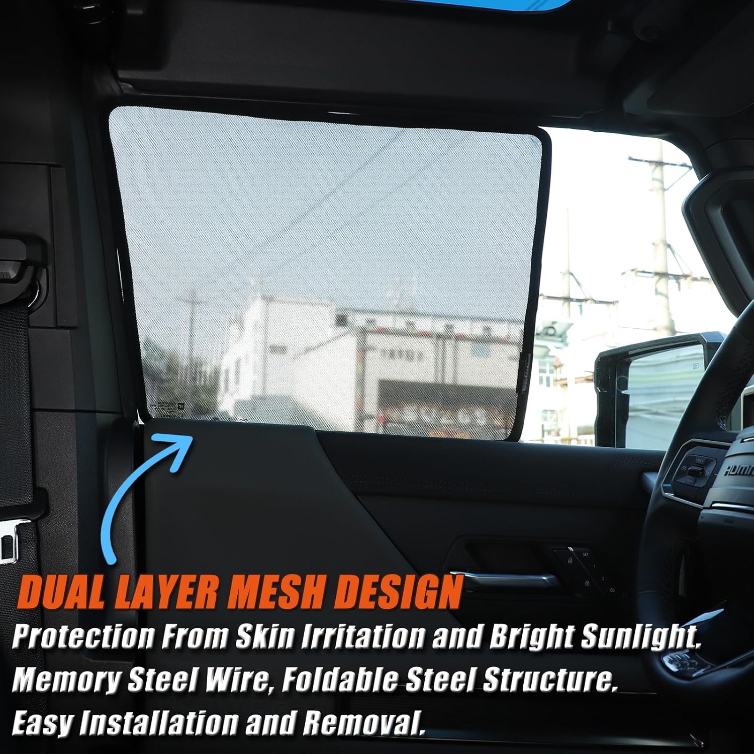 Mesh Window Shades for 2024 2025 2026 2027 Hummer EV SUV Trucks Accessories, Side Automotive Window Sunshades, Windshield Sun Shade Blocker, Glare Shield & UV Rays Protection (Front Row)