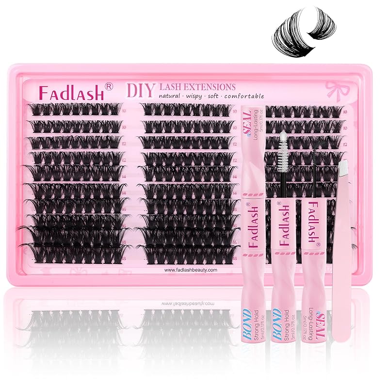 Kit de cílios em tufos FADLASH 80D com curvatura D, adesivo, selante e pinça
