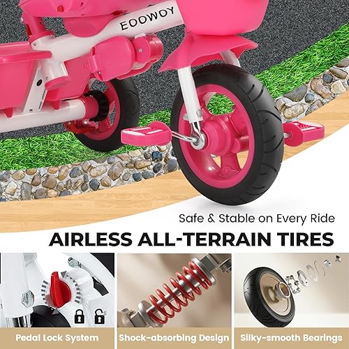 Miniatura 6 de Triciclo para bebé, triciclo 6 en 1 para niños con mango de empuje ajustable, toldo extraíble, arnés de seguridad para niños de 18 meses a 5 años