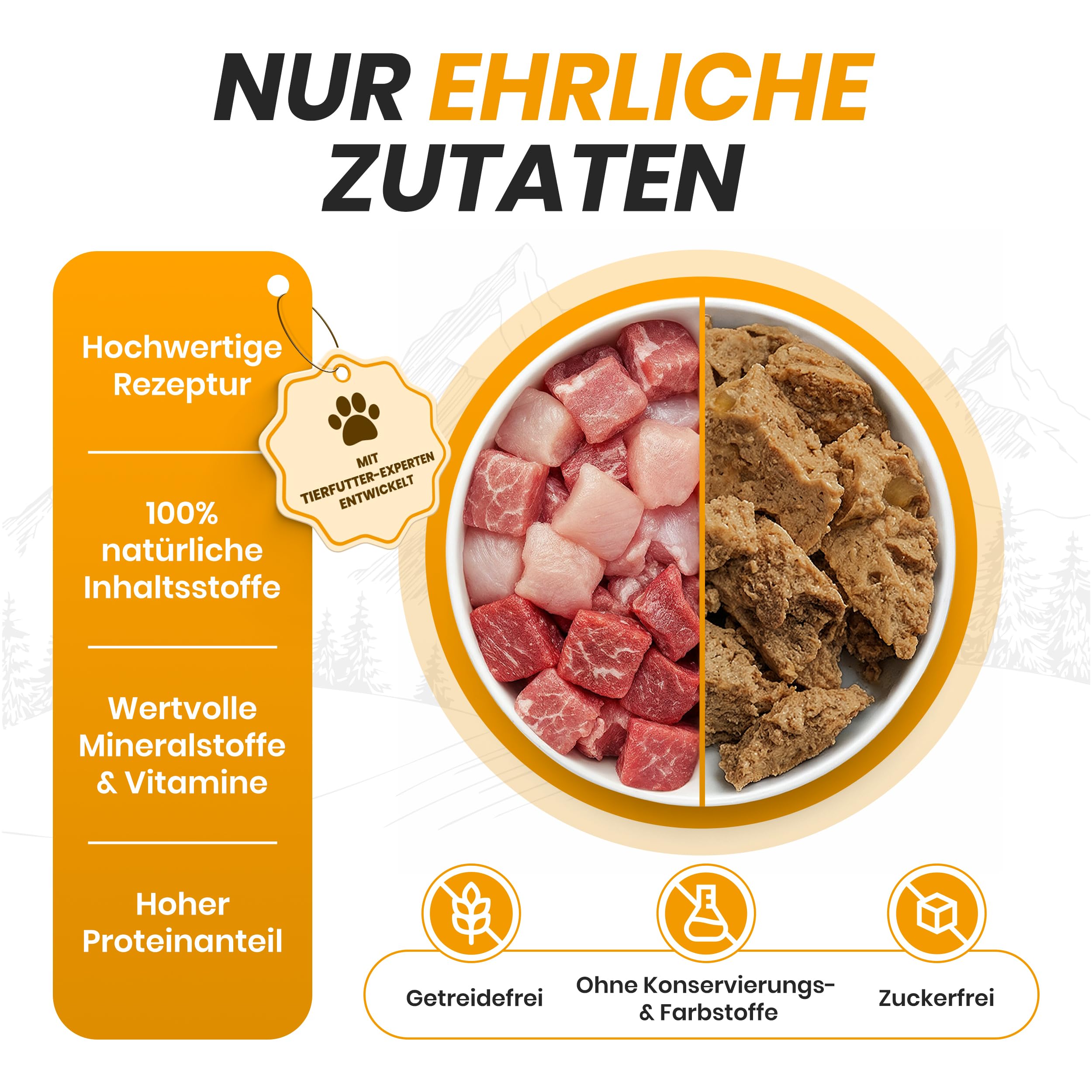 Bio Katzenfutter nass – Katzenfutter nass ohne Zucker und Getreide – Katzenfutter mit hohem Fleischanteil von 94% – Natürliches Katzenfutter - Hergestellt in Österreich (50x100g)