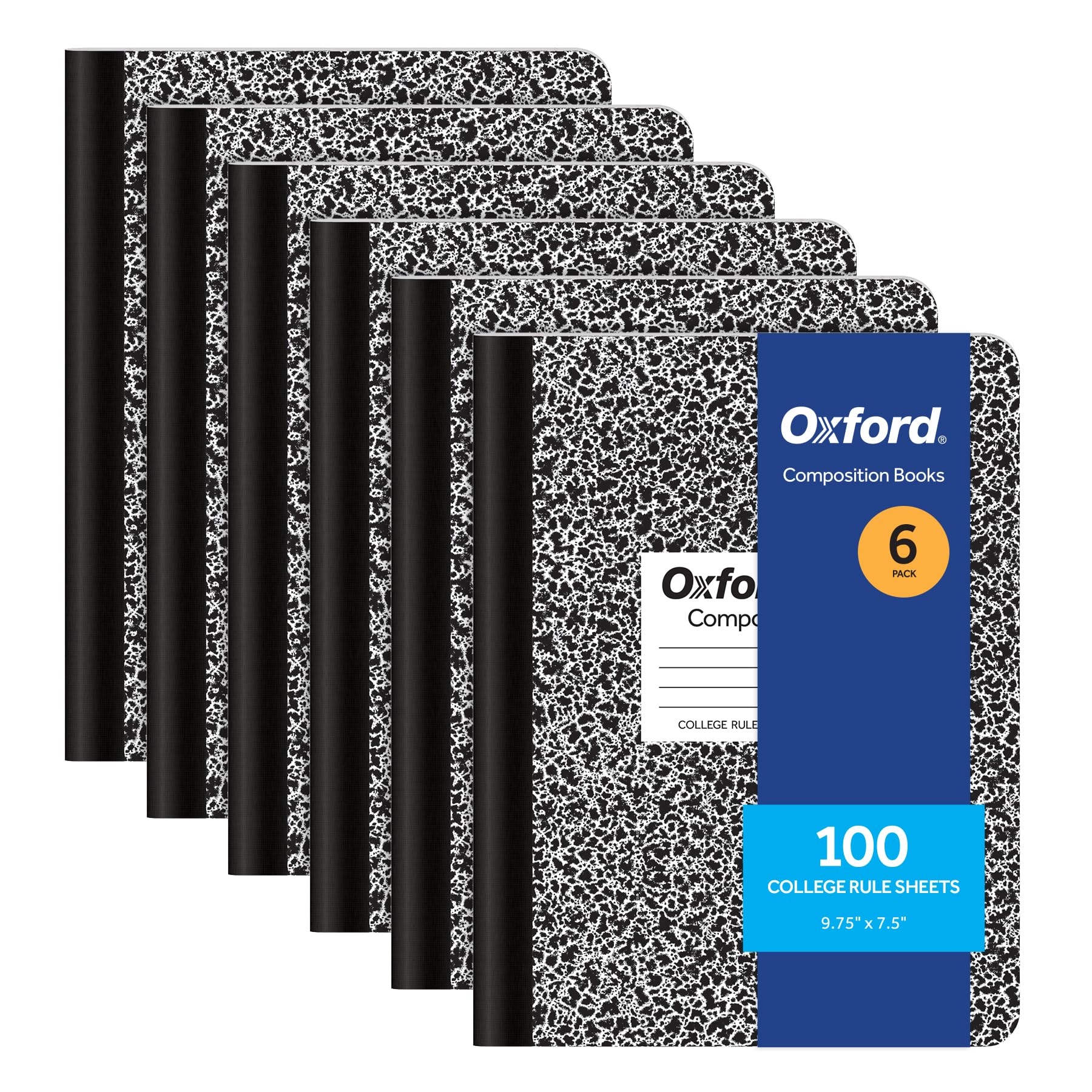 Oxford Composition Notebooks, College Ruled Paper, 9-3/4 x 7-1/2 Inches, 100 Sheets, Black, 6 Pack (63767)