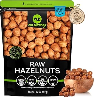 NUT CRAVINGS - Raw Hazelnuts Filberts with Skin - Unsalted, Shelled, (32oz - 2 LB) Bulk Nuts Packed Fresh in Resealable Bag - Kosher Healthy Snack, Food Assortments Ideal for Trail Mixed Nuts