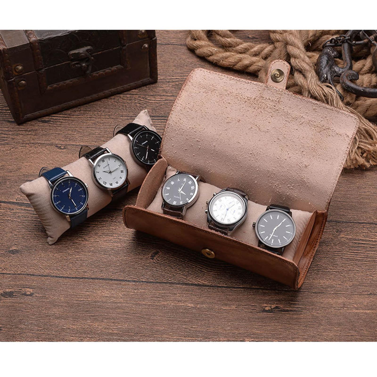 XJBTBA Rotolo per Orologi, custodie da Viaggio con Velluto di Lusso, Scatola Interna per Orologi, Multifunzionale, 2/3 Griglie, Pelle di Vacchetta Come descritto
