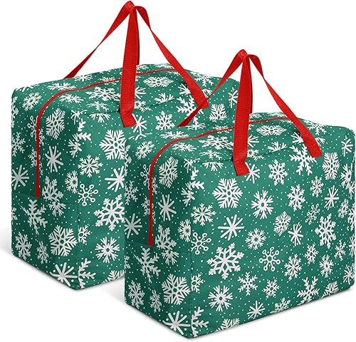 Kajaia 2 piezas de almacenamiento de adornos de Navidad de 18 x 15 x 10 pulgadas, bolsa de accesorios navideños de copo de nieve, contenedores de